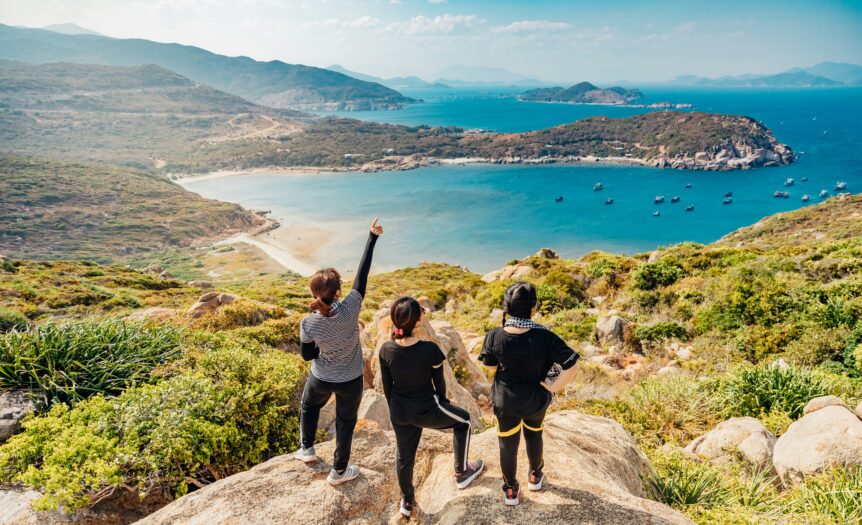 three women on mountain