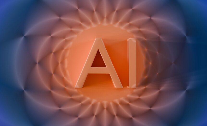 Ai letters on a glowing orange and blue background